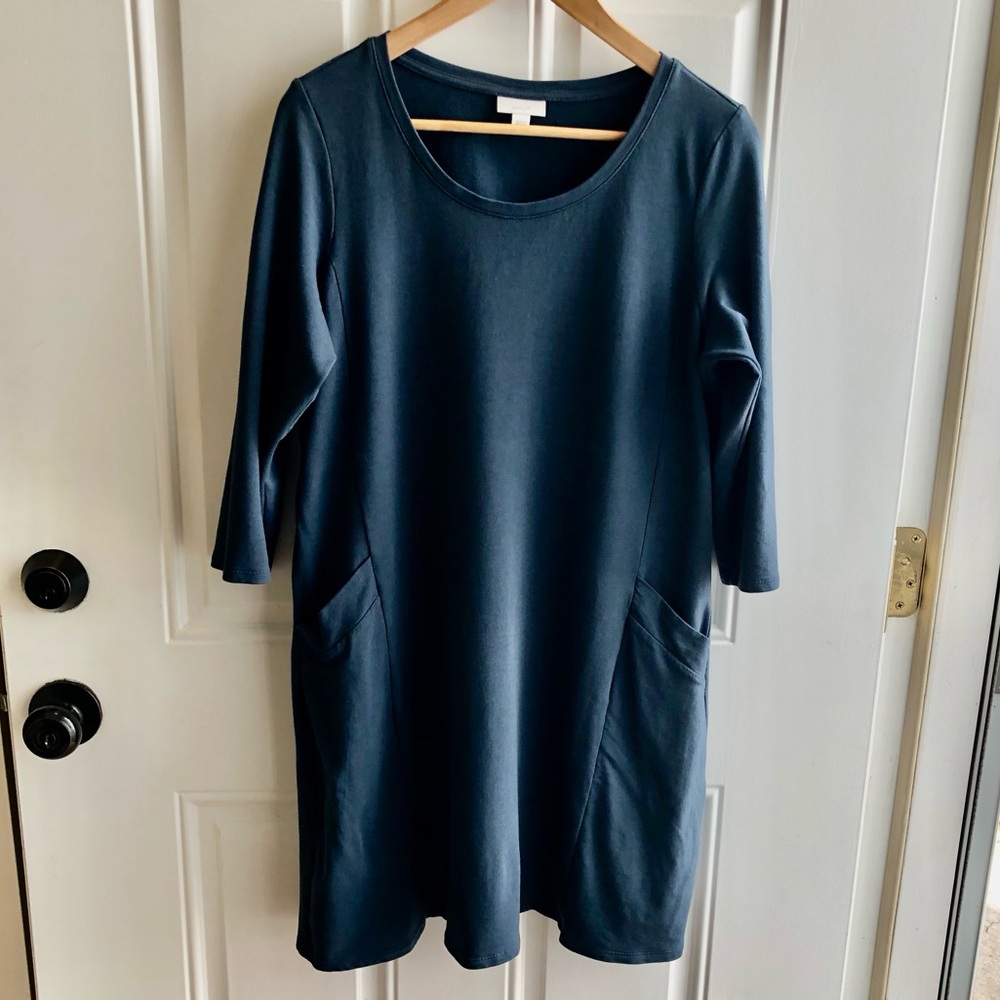 J Jill Blue Scoop Neck Pocket Swing Dress